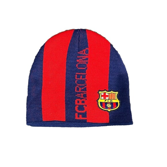 FC Barcelona Woolen Skull Cap Winter Beanie Hat Drap Center Yellow Red Football - Picture 1 of 4